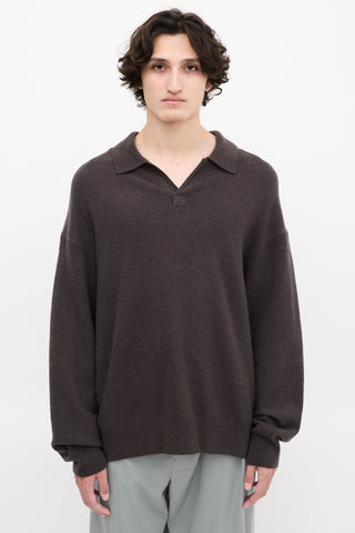 All Saints Dark Brown Wool Anson Polo Sweater