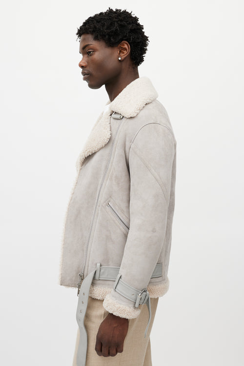 All Saints Grey Suede Shearling Biker Jacket