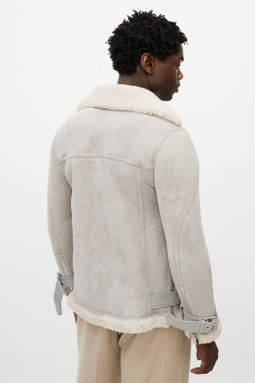 All Saints Grey Suede Shearling Biker Jacket