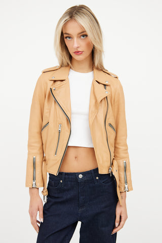 All Saints Brown Leather Moto Jacket