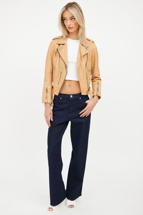 All Saints Brown Leather Moto Jacket