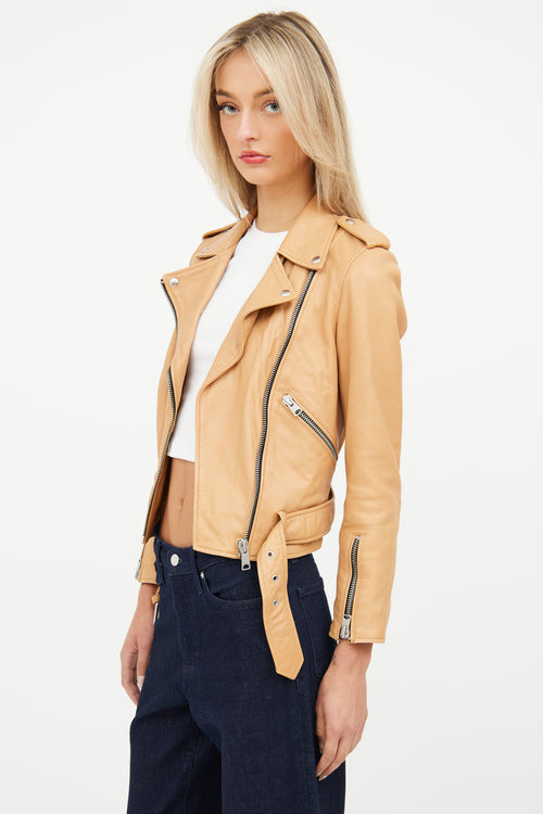 All Saints Brown Leather Moto Jacket