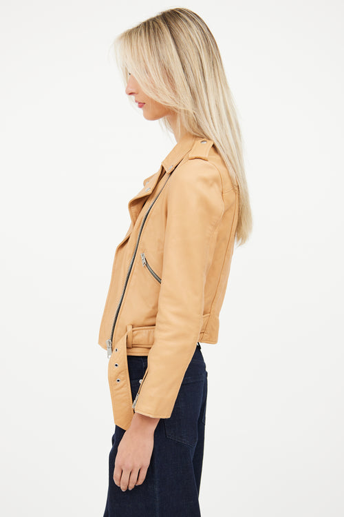 All Saints Brown Leather Moto Jacket