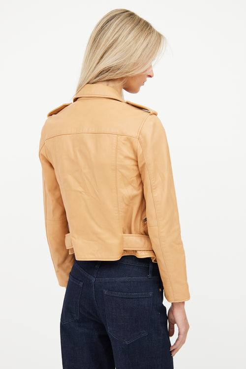 All Saints Brown Leather Moto Jacket