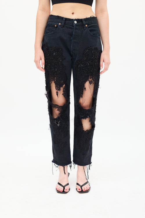 Almaz Black Embellished Cutout Jeans