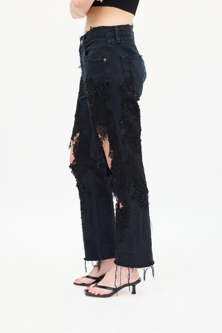 Almaz Black Embellished Cutout Jeans