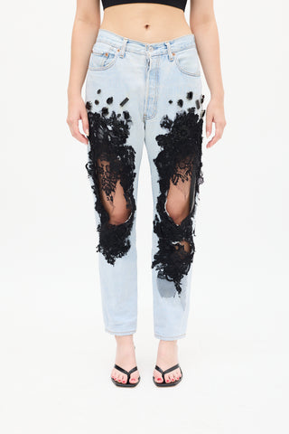 Almaz X Levi
s Light Wash Embellished Cutout Jeans