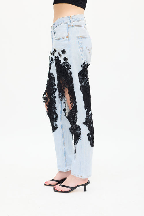 Almaz X Levi
s Light Wash Embellished Cutout Jeans