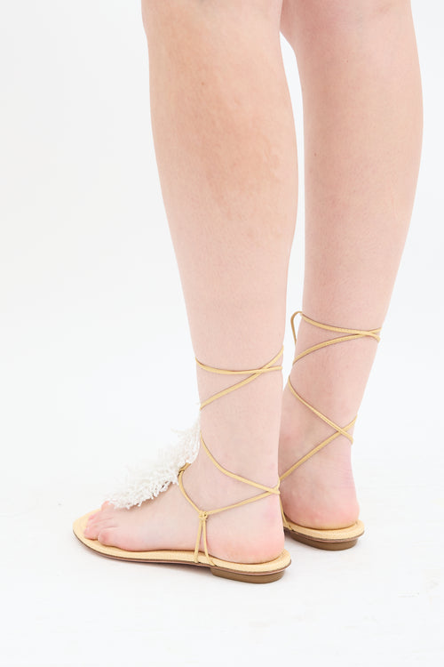 Altuzarra Beige 
White Beaded Fringe Sandal