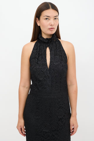 Altuzarra Black Floral Lace High Neck Dress