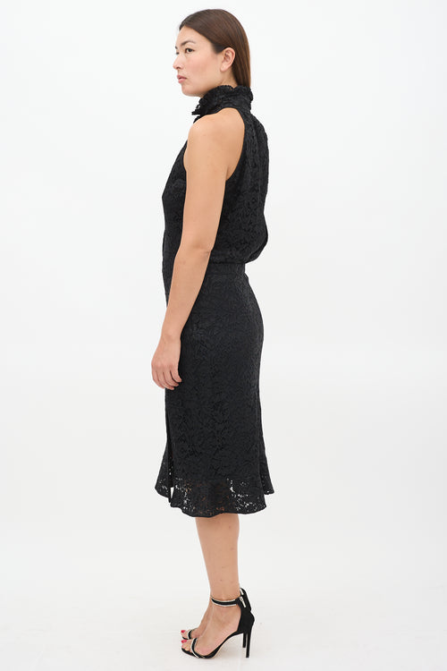 Altuzarra Black Floral Lace High Neck Dress