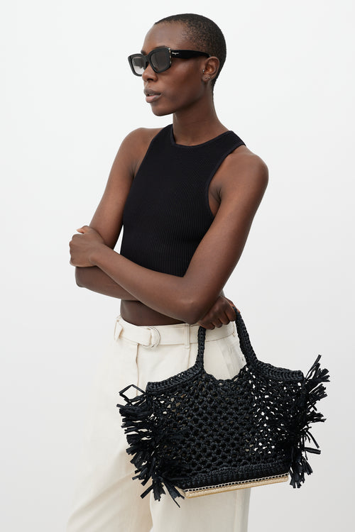 Altuzarra Black Raffia Espadrille Tote Bag