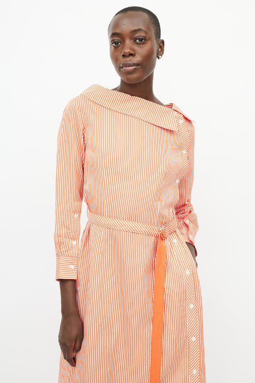 Altuzarra Orange 
White Asymmetrical Stripe Dress