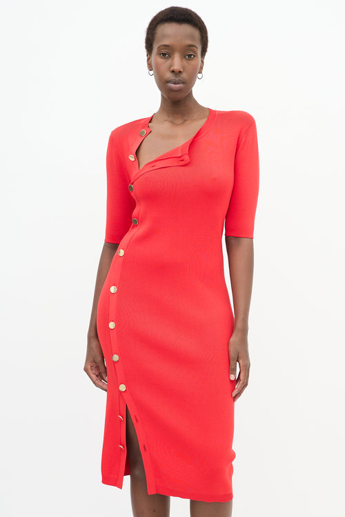 Red Asymmetrical Button Dress