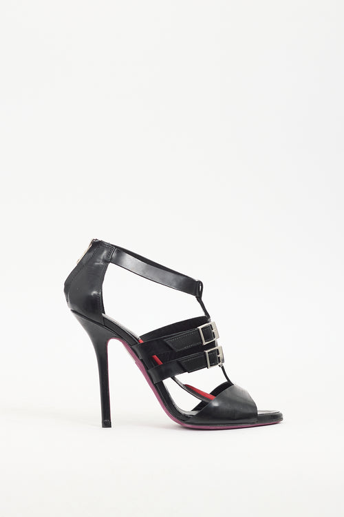 Amanda Gregory Black Leather Buckle Heel