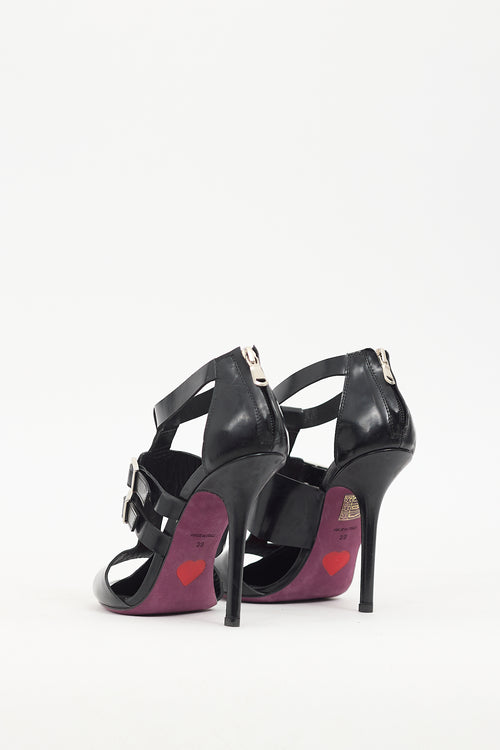 Amanda Gregory Black Leather Buckle Heel