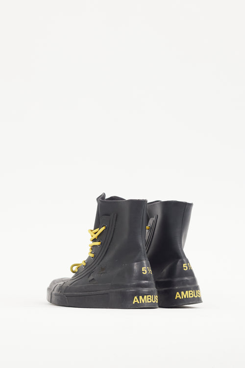 Ambush X Converse Black 
Yellow Leather 
Rubber High Top Sneaker