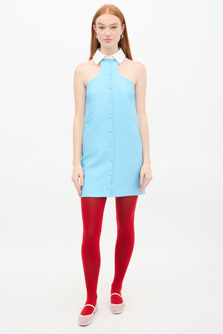 Emilia Wickstead Blue 
White Double Cloque Collar Dress