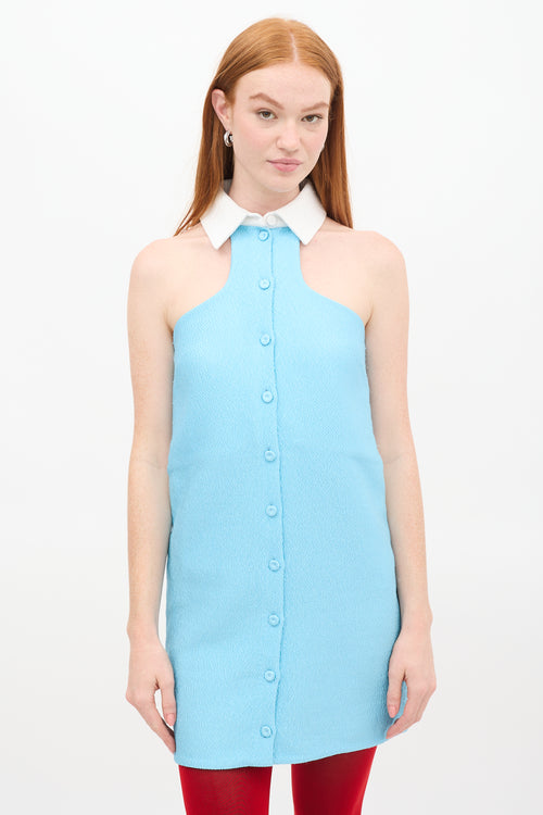 Emilia Wickstead Blue 
White Double Cloque Collar Dress