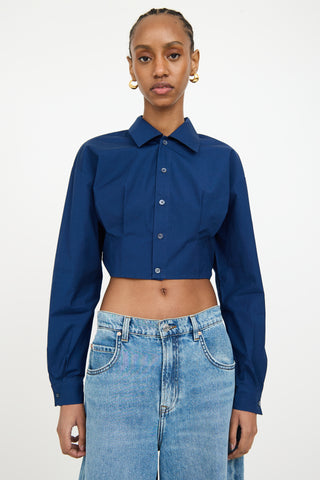 AMI Alexandre Mattiussi Navy Cropped Shirt Tie Top