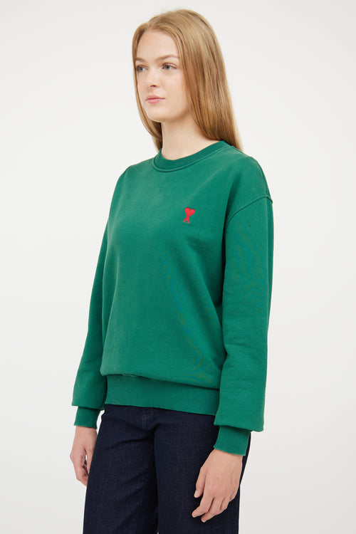 AMI Paris Green 
Red Logo Crew Neck Sweatshirt