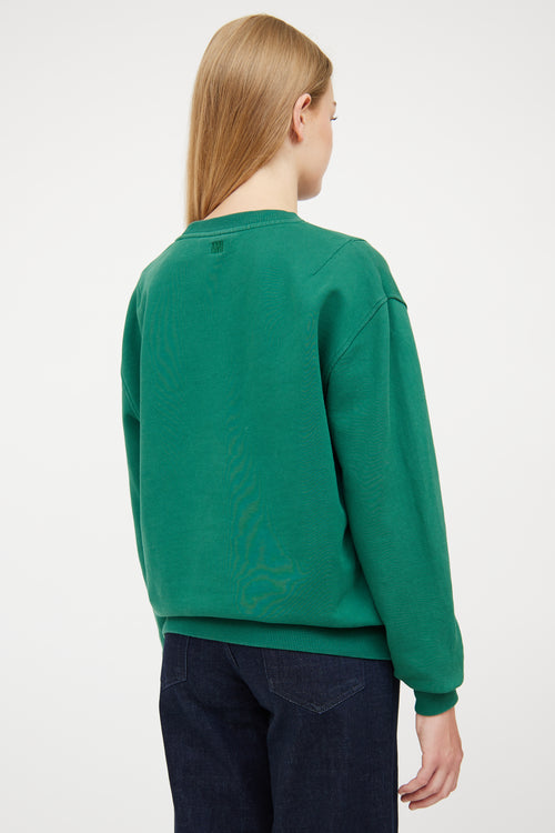 AMI Paris Green 
Red Logo Crew Neck Sweatshirt