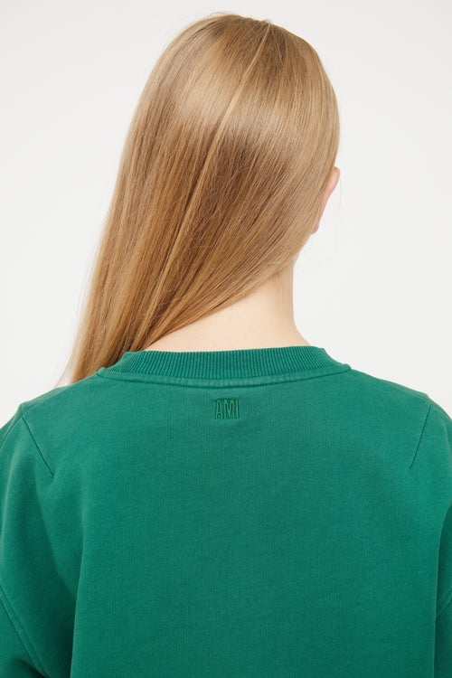 AMI Paris Green 
Red Logo Crew Neck Sweatshirt