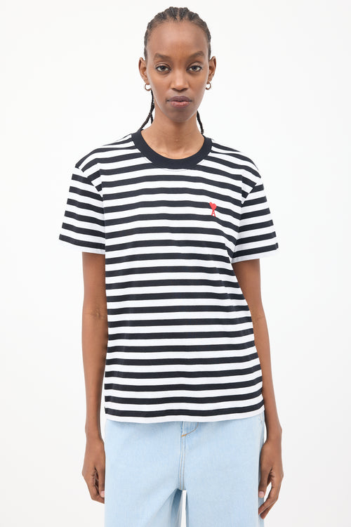 AMI Paris Black 
White Ami De Coeur Striped T-Shirt