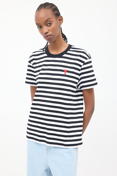 AMI Paris Black 
White Ami De Coeur Striped T-Shirt