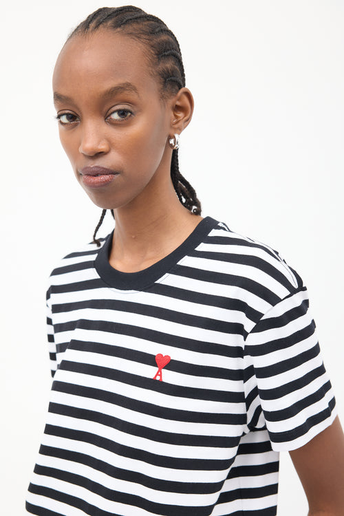 AMI Paris Black 
White Ami De Coeur Striped T-Shirt