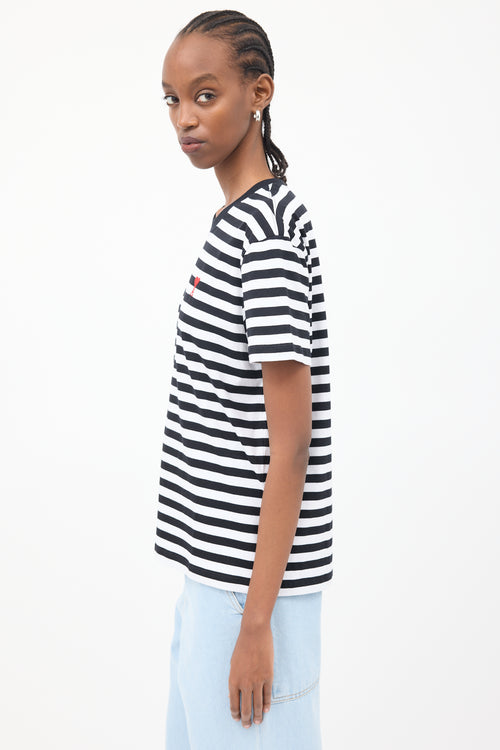 AMI Paris Black 
White Ami De Coeur Striped T-Shirt