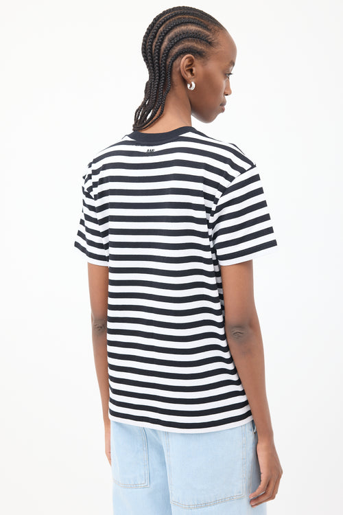 AMI Paris Black 
White Ami De Coeur Striped T-Shirt