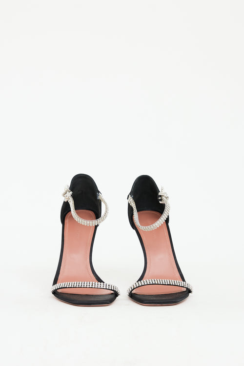 Amina Muaddi Black Satin 
Crystal Ursina Heel