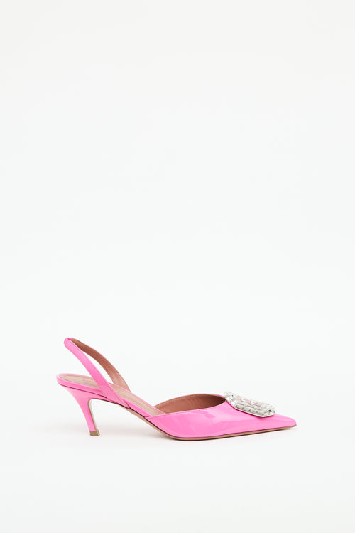 Amina Muaddi Pink Patent Camelia Pump