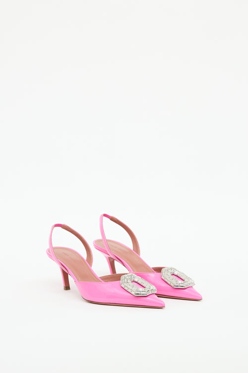 Amina Muaddi Pink Patent Camelia Pump