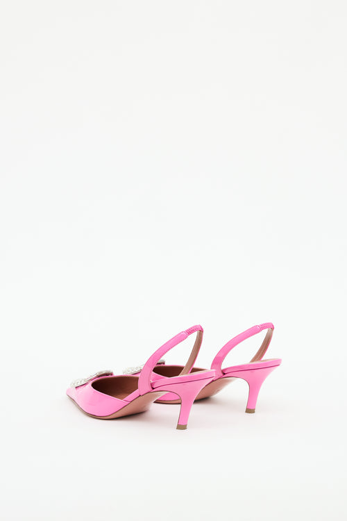 Amina Muaddi Pink Patent Camelia Pump