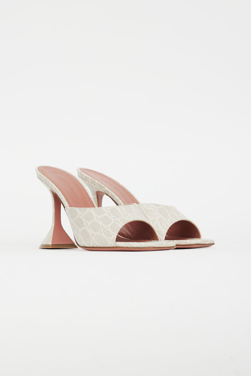 Amina Muaddi Beige Leather Embossed Mule