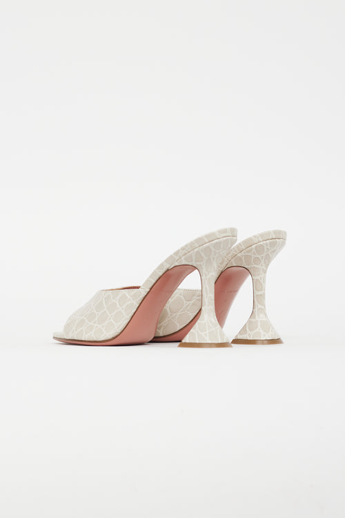 Amina Muaddi Beige Leather Embossed Mule