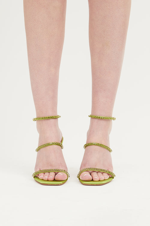 Amina Muaddi Green Crystal Gilda Sandal