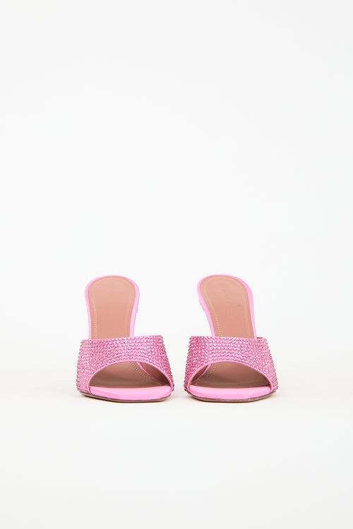 Amina Muaddi Pink Embellished Satin Lupita Mule