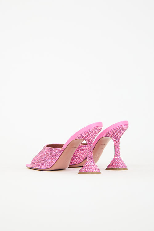 Amina Muaddi Pink Embellished Satin Lupita Mule