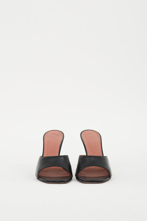 Amina Muaddi Black Leather Lupita Mule