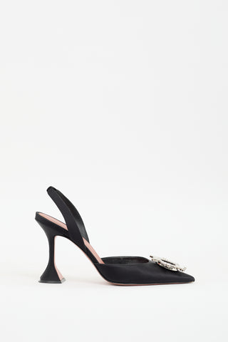 Amina Muaddi Black Satin Begum Slingback Pump