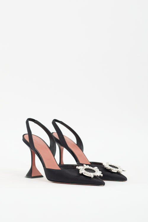 Amina Muaddi Black Satin Begum Slingback Pump