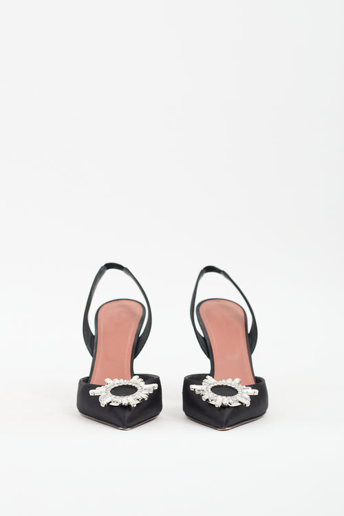 Amina Muaddi Black Satin Begum Slingback Pump