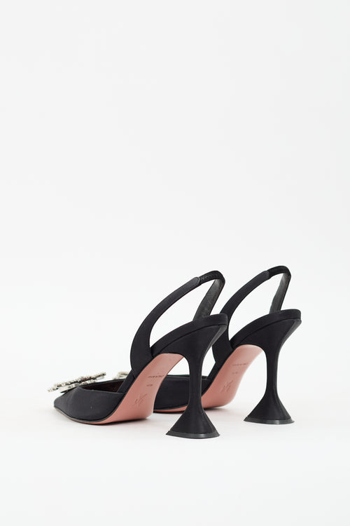 Amina Muaddi Black Satin Begum Slingback Pump