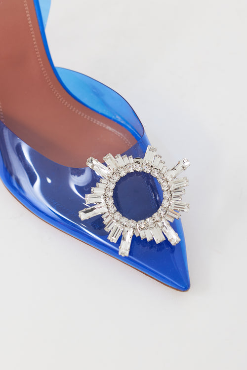 Amina Muaddi Blue Begum Glass Embellished Heel