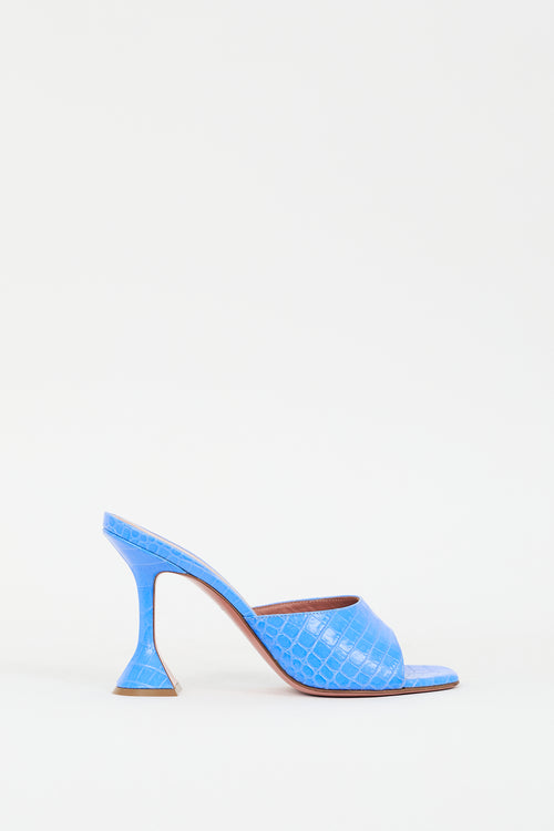 Amina Muaddi Blue Embossed Leather Lupita Mule