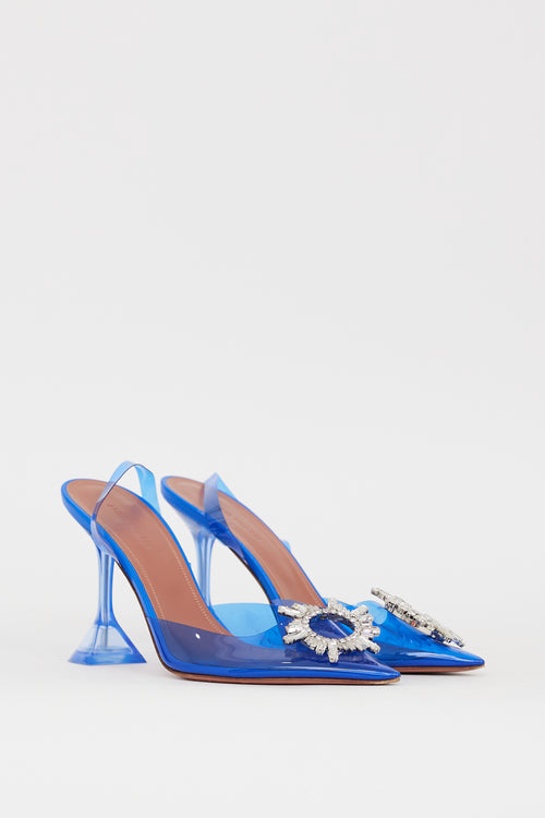 Amina Muaddi Blue Begum Glass Embellished Heel