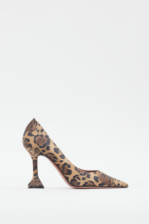 Amina Muaddi Brown 
Black Printed Satin Holli Pump